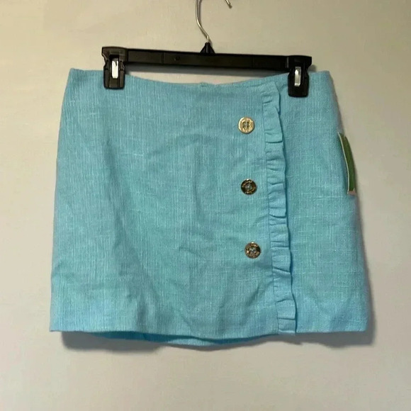 NWT Lilly  Pulitzer Hayes Skye Blue Skirt with Gold Buttons - Picture 1 of 6